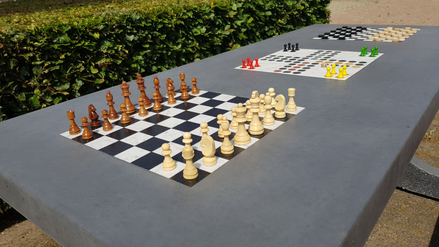 Table Multi-jeux béton Anthracite avec Echec - Dame - Ludo