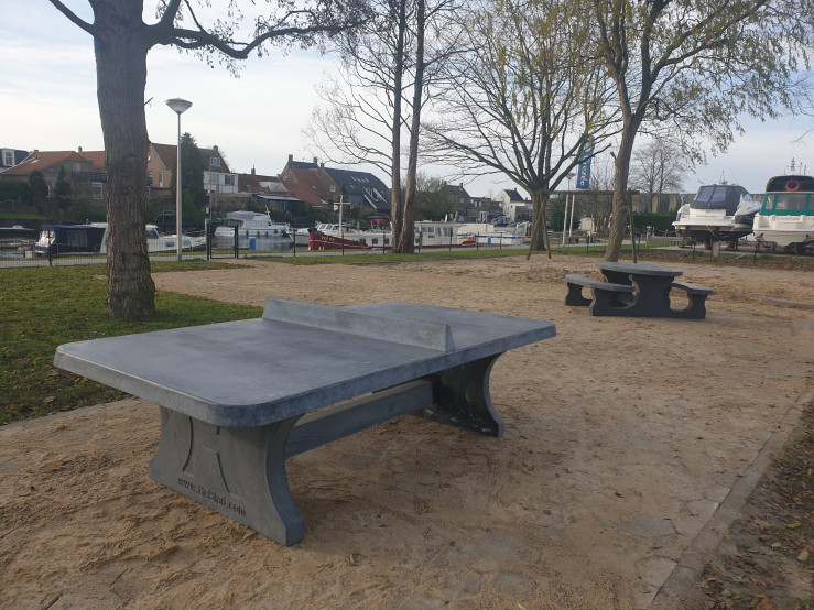 Table de ping-pong béton anthracite arrondie