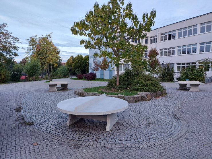 Table de ping-pong ronde en béton naturel