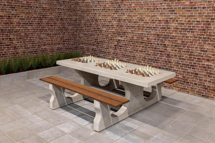 Table de jeux en béton avec 3 échiquiers