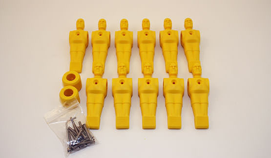 Lot complet de 11 joueurs pour babyfoot en jaune et les barres de 16 mm