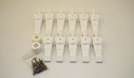 Lot complet de 11 joueurs pour babyfoot en blanc et les barres de 16 mm