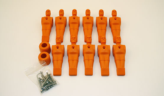 Lot complet de 11 joueurs pour babyfoot en orange et les barres de 16 mm
