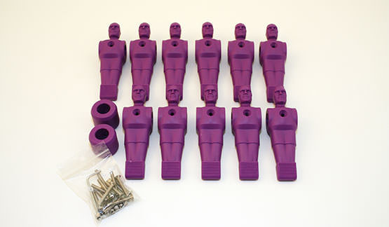 Lot complet de 11 joueurs pour babyfoot en violet et les barres de 16 mm