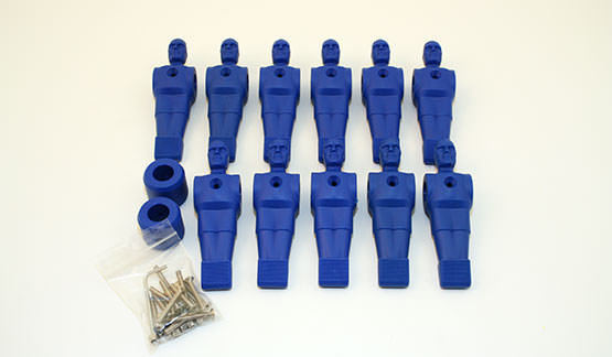 Lot complet de 11 joueurs pour babyfoot en bleu et les barres de 16 mm