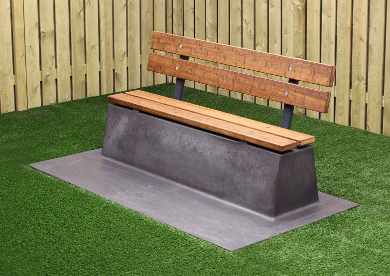 Banc DeLuxe en béton anthracite, avec plaque de fond et dossier