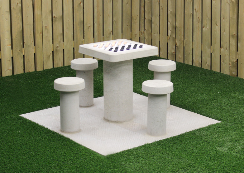 Table de jeu de dames en béton naturel 4 personnes